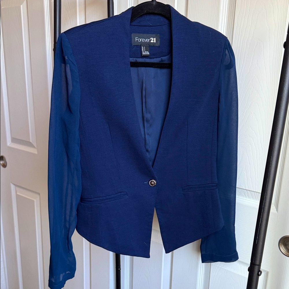 Forever 21 Navy Sheer Sleeve Blazer